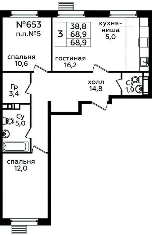 2-BD Apartment Sale, 68.9 sq. m. at Eko Bunino, prospekt Kuprina, 34к1, Sosenskoye Settlement, Moscow, Russia #1