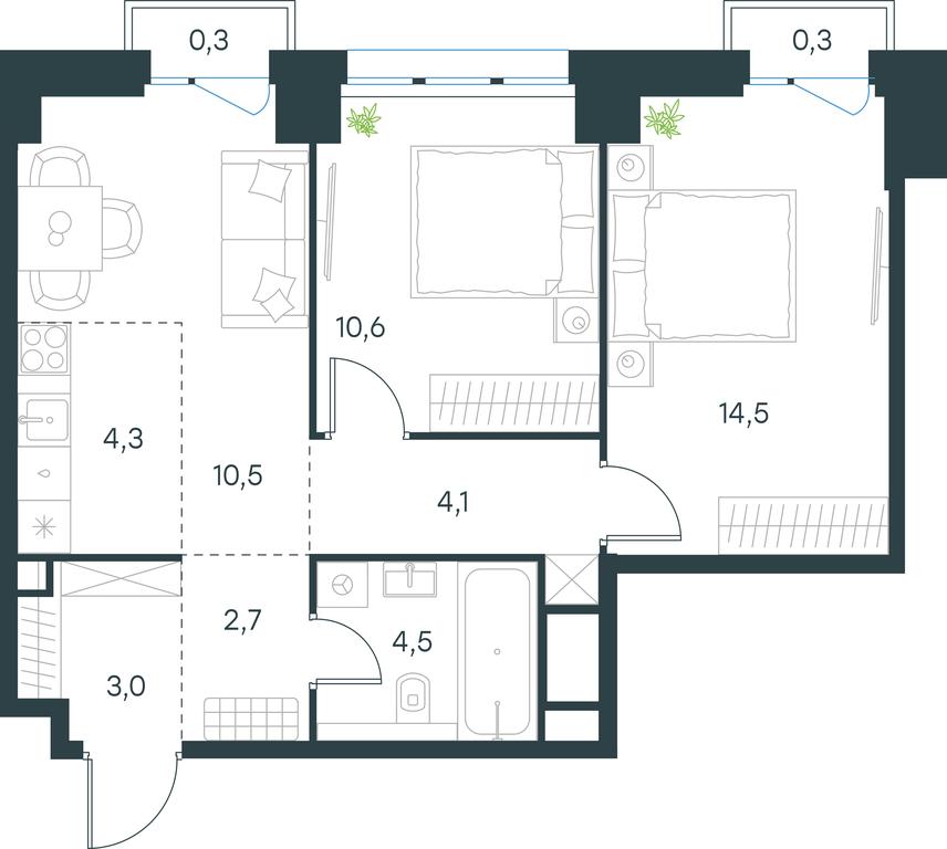2-BD Apartment Sale, 54.8平方米 at Level Seligerskaya 2, Ilmenskiy Drive, 8Ас1, Moscow, Russia #1 2-BD Apartment Sale, 54.8平方米 at Level Seligerskaya 2, Ilmenskiy Drive, 8Ас1, Moscow, Russia #1