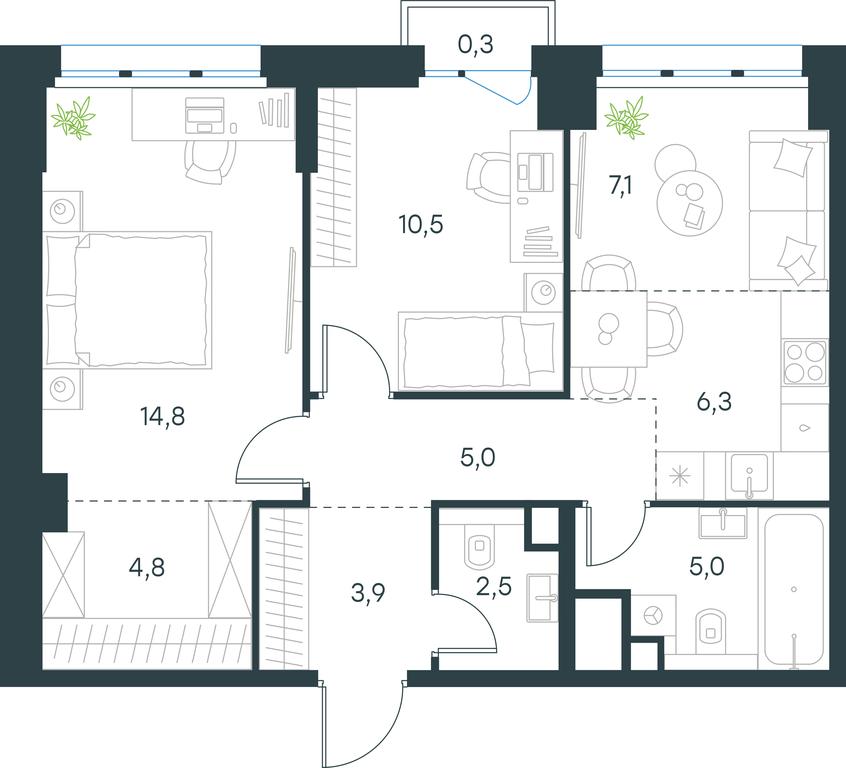 2-BD Apartment Sale, 60.2平方米 at Level Seligerskaya 2, Ilmenskiy Drive, 8Ас1, Moscow, Russia #1