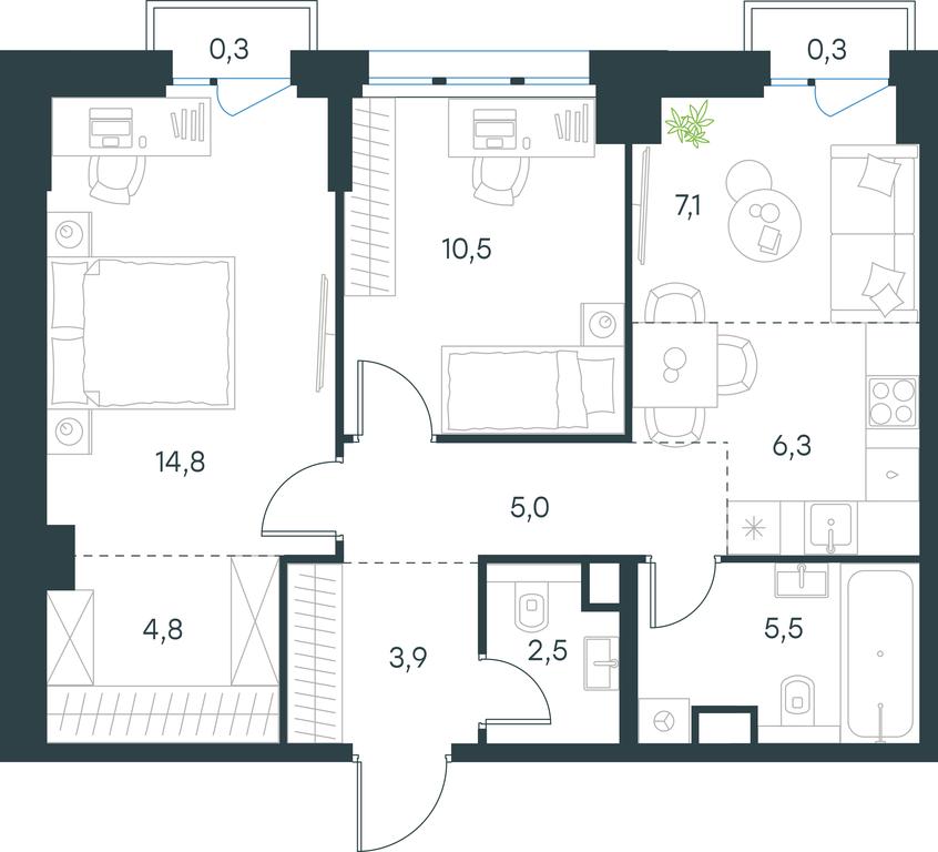 2-BD Apartment Sale, 61平方米 at Level Seligerskaya 2, Ilmenskiy Drive, 8Ас1, Moscow, Russia #1 2-BD Apartment Sale, 61平方米 at Level Seligerskaya 2, Ilmenskiy Drive, 8Ас1, Moscow, Russia #1
