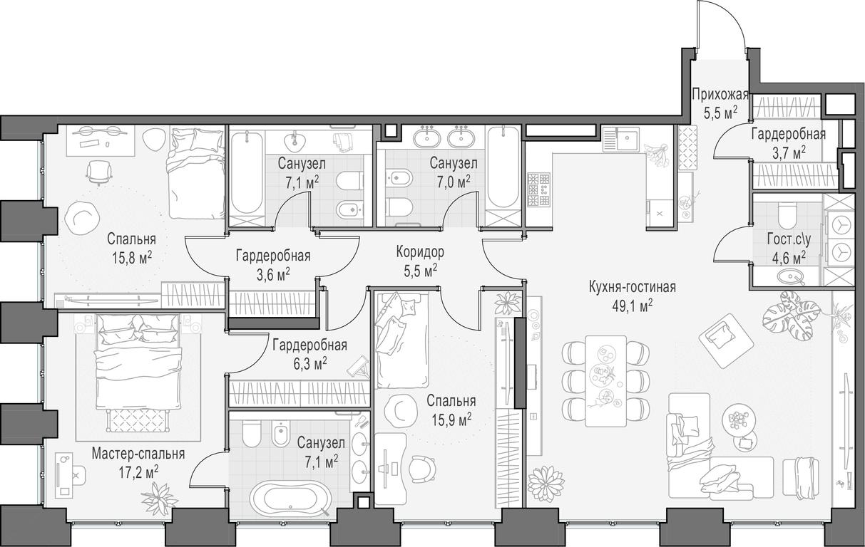 3-BD Apartment Sale, 149.1 sq. m. at Life Time, Sergeya Makeyeva Street, вл11/9с1-10, Moscow, Russia #1