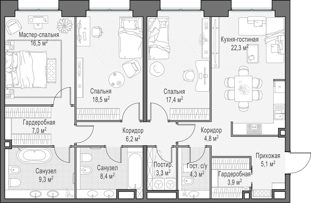 2-BD Apartment Sale, 127.6 sq. m. at Life Time, Sergeya Makeyeva Street, вл11/9с1-10, Moscow, Russia #1 2-BD Apartment Sale, 127.6 sq. m. at Life Time, Sergeya Makeyeva Street, вл11/9с1-10, Moscow, Russia #1