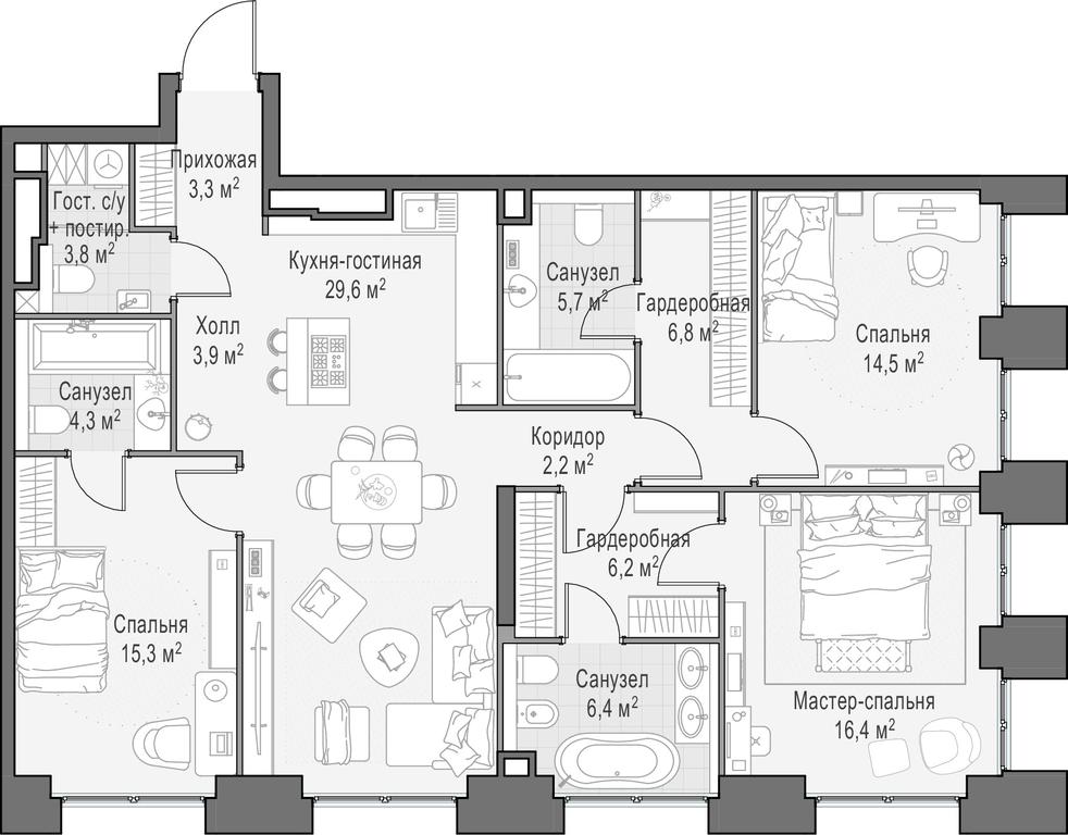 2-BD Apartment Sale, 119.3平方米 at Life Time, Sergeya Makeyeva Street, вл11/9с1-10, Moscow, Russia #1 2-BD Apartment Sale, 119.3平方米 at Life Time, Sergeya Makeyeva Street, вл11/9с1-10, Moscow, Russia #1