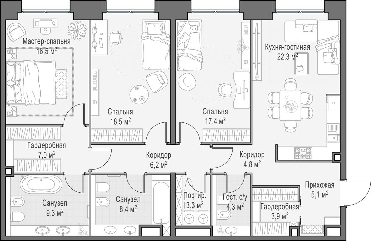 2-BD Apartment Sale, 127.6 sq. m. at Life Time, Sergeya Makeyeva Street, вл11/9с1-10, Moscow, Russia #1 2-BD Apartment Sale, 127.6 sq. m. at Life Time, Sergeya Makeyeva Street, вл11/9с1-10, Moscow, Russia #1