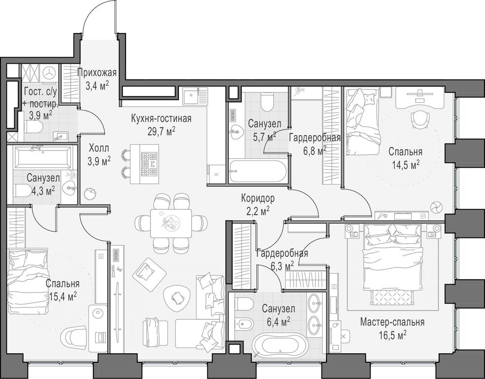 2-BD Apartment Sale, 119.6 sq. m. at Life Time, Sergeya Makeyeva Street, вл11/9с1-10, Moscow, Russia #1 2-BD Apartment Sale, 119.6 sq. m. at Life Time, Sergeya Makeyeva Street, вл11/9с1-10, Moscow, Russia #1