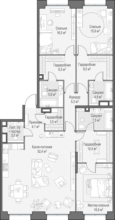3-BD Apartment Sale, 164.9平方米 at Life Time, Sergeya Makeyeva Street, вл11/9с1-10, Moscow, Russia #1