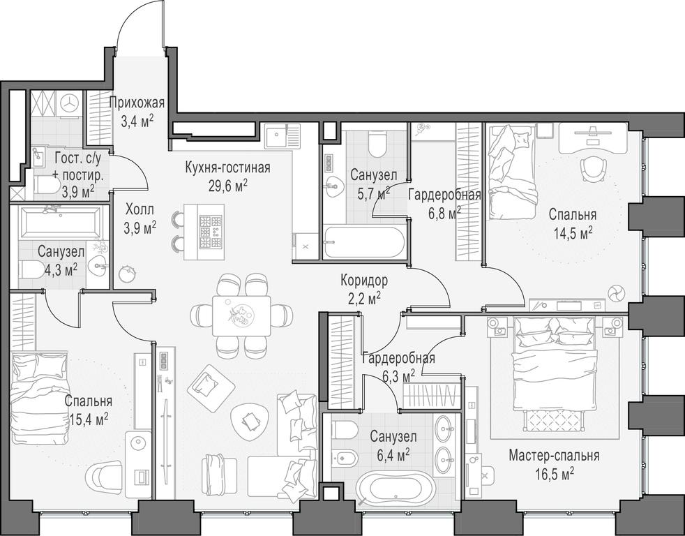 3-BD Apartment Sale, 163.6 sq. m. at Life Time, Sergeya Makeyeva Street, вл11/9с1-10, Moscow, Russia #1