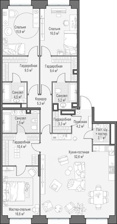 3-BD Apartment Sale, 163.6 sq. m. at Life Time, Sergeya Makeyeva Street, вл11/9с1-10, Moscow, Russia #1 3-BD Apartment Sale, 163.6 sq. m. at Life Time, Sergeya Makeyeva Street, вл11/9с1-10, Moscow, Russia #1