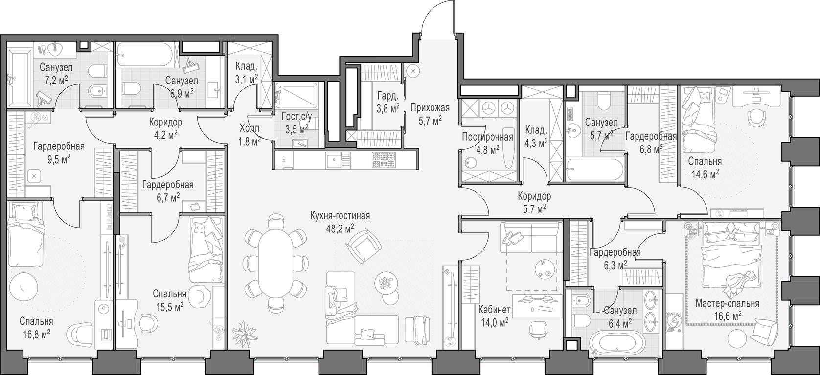 4-BD Apartment Sale, 219.4 sq. m. at Life Time, Sergeya Makeyeva Street, вл11/9с1-10, Moscow, Russia #1