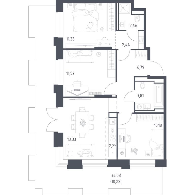2-BD Apartment Sale, 74.33平方米 at Vereiskaya 41, Vereyskaya Street, 41, Moscow, Russia #2