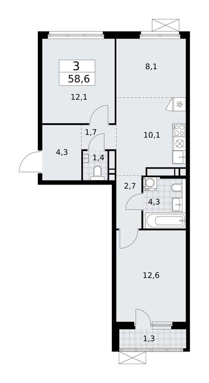 2-BD Apartment Sale, 58.6 sq. m. at Prokshino, Prokshino Residential Complex, Sosenskoye Settlement, Moscow, Russia #2