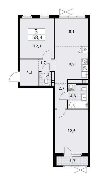 2-BD Apartment Sale, 58.4平方米 at Prokshino, Prokshino Residential Complex, Sosenskoye Settlement, Moscow, Russia #2