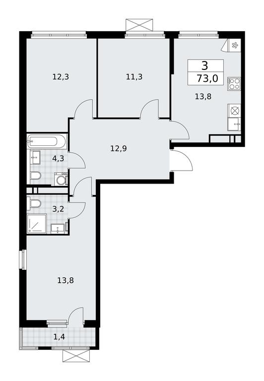 2-BD Apartment Sale, 73平方米 at Prokshino, Prokshino Residential Complex, Sosenskoye Settlement, Moscow, Russia #2 2-BD Apartment Sale, 73平方米 at Prokshino, Prokshino Residential Complex, Sosenskoye Settlement, Moscow, Russia #2