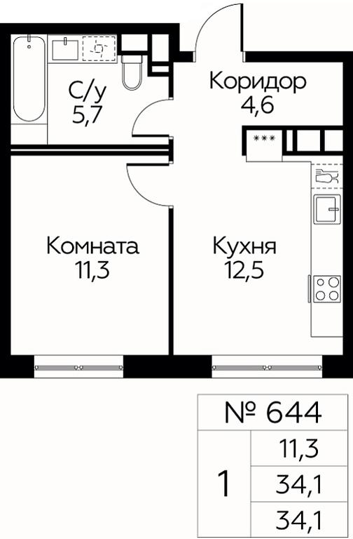 Apartment Sale, 34.1 sq. m. at Tsvetochnye Poliany, kvartal № 23, Filimonkovskoye Municipal Formation, Moscow, Russia #1 Apartment Sale, 34.1 sq. m. at Tsvetochnye Poliany, kvartal № 23, Filimonkovskoye Municipal Formation, Moscow, Russia #1