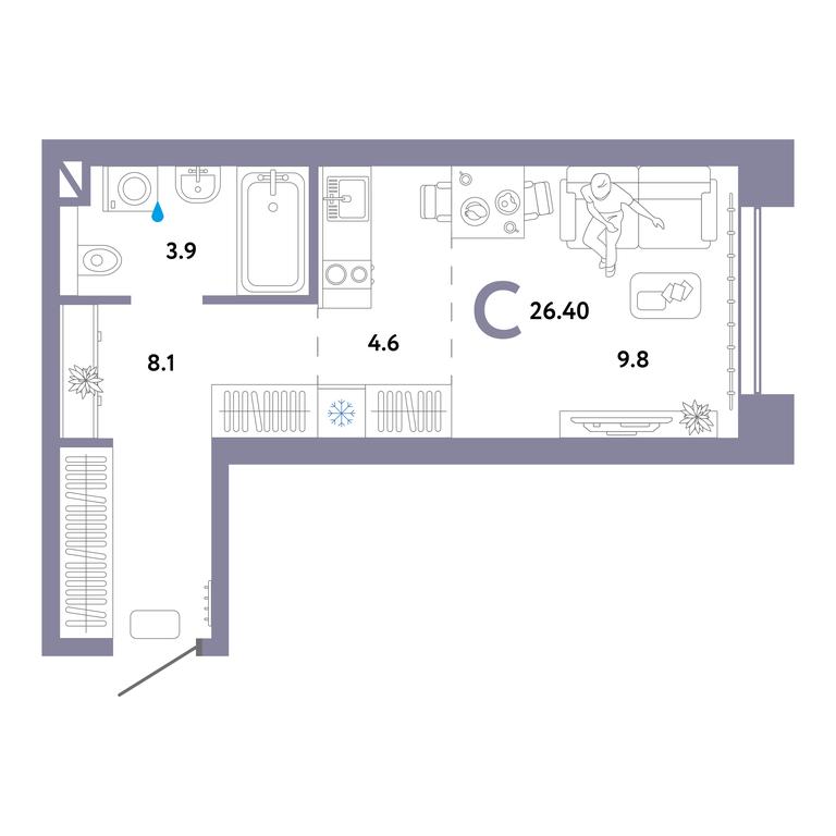 Apartment Sale, 26.6平方米 at Strana.Ozernaya, Ozyornaya Street, 42с7, Moscow, Russia #1