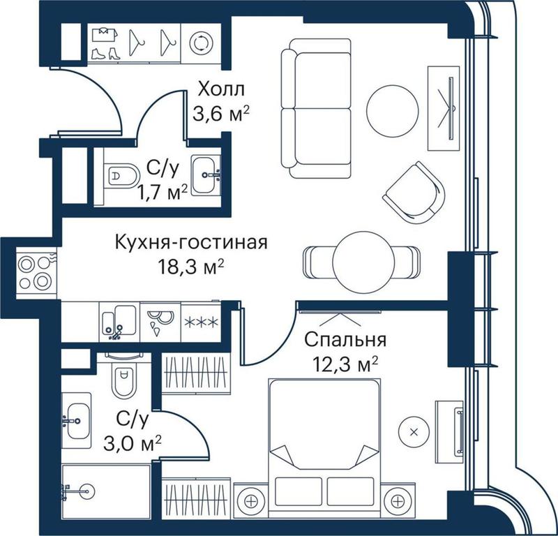 1-BD Apartment Sale, 38.32平方米 at City Bay, Volokolamskoye Highway, 95с3, Moscow, Russia #1
