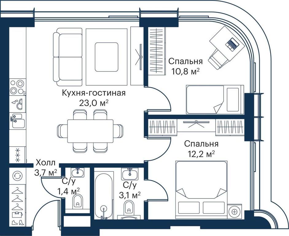 2-BD Apartment Sale, 52.95平方米 at City Bay, Volokolamskoye Highway, 95с3, Moscow, Russia #1