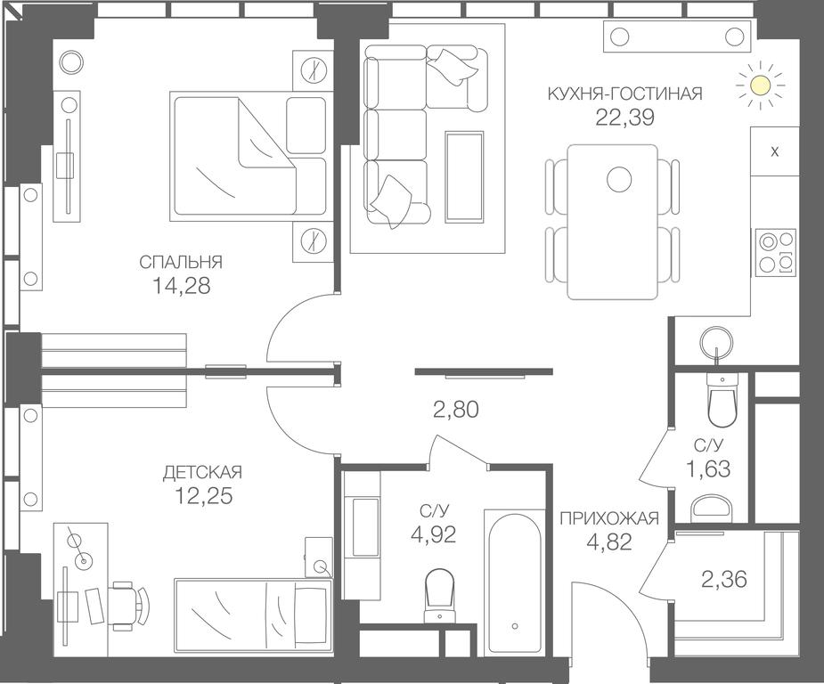 1-BD Apartment Sale, 65.45 sq. m. at Headliner, Shmitovsky Drive, 39, Moscow, Russia #1