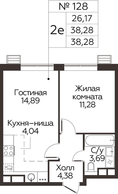 1-BD Apartment Sale, 38.28 sq. m. at Kvartal Rumyantsevo, ulitsa Admirala Kornilova, с1, Mosrentgen Settlement, Moscow, Russia #1
