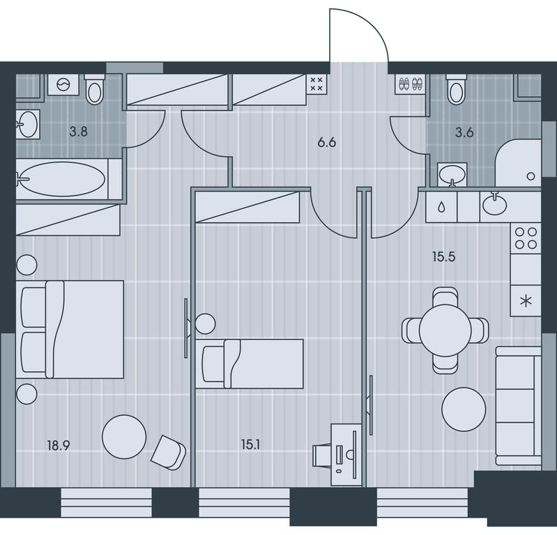 2-BD Apartment Sale, 63.5平方米 at Ever, Obrucheva Street, вл23, Moscow, Russia #1 2-BD Apartment Sale, 63.5平方米 at Ever, Obrucheva Street, вл23, Moscow, Russia #1