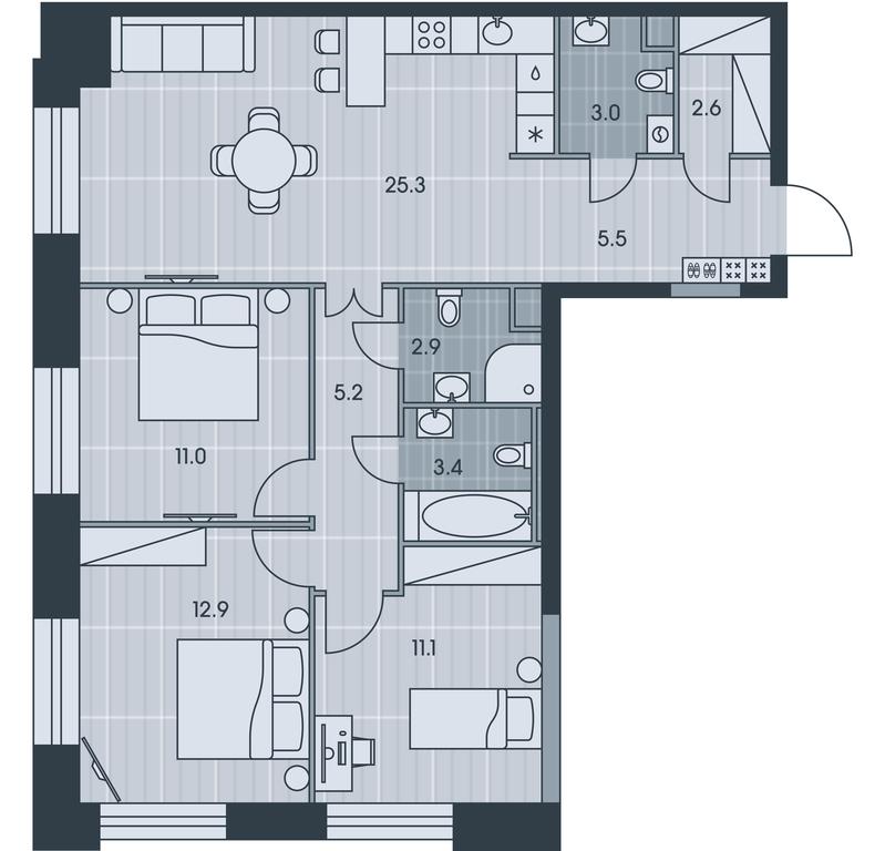 3-BD Apartment Sale, 82.9平方米 at Ever, Obrucheva Street, вл23, Moscow, Russia #1