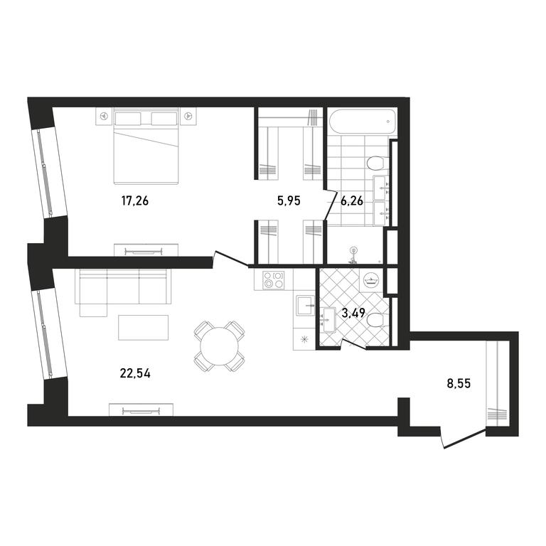 1-BD Apartment Sale, 64.05平方米 at Republic, Presnensky Val Street, 27с1, Moscow, Russia #1