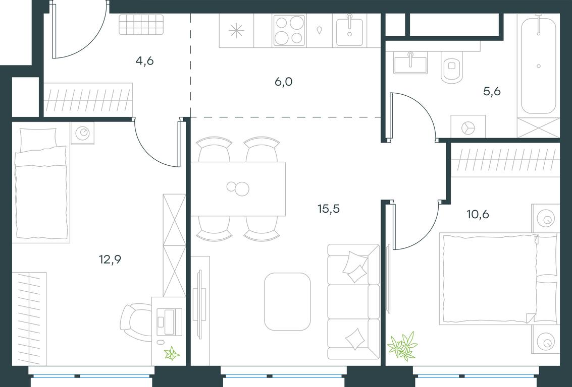2-BD Apartment Sale, 55.2 sq. m. at Level Michurinskiy, Озёрная улица, вл1, Москва, Россия #1 2-BD Apartment Sale, 55.2 sq. m. at Level Michurinskiy, Озёрная улица, вл1, Москва, Россия #1