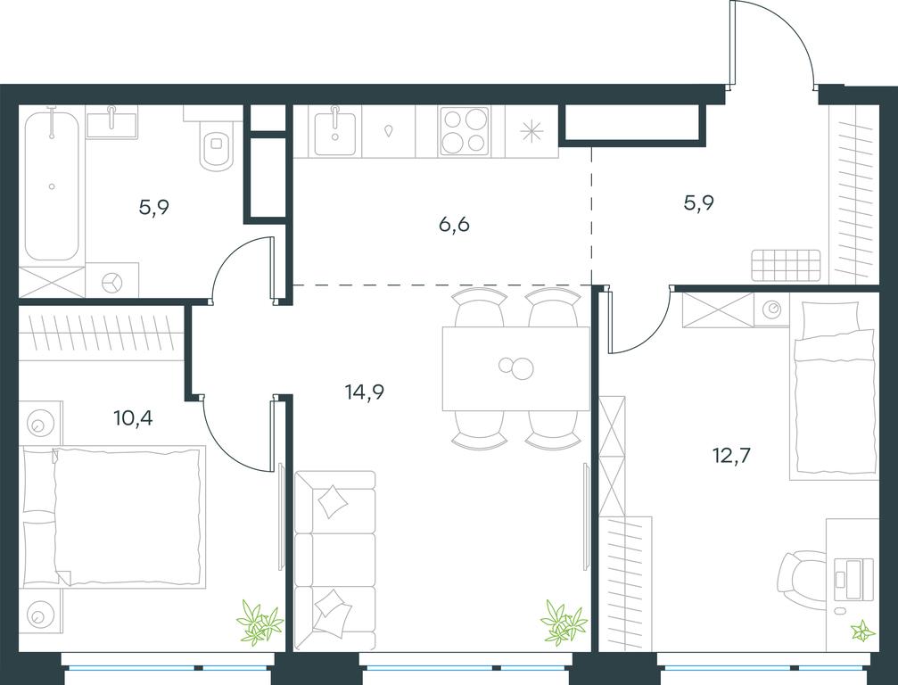 2-BD Apartment Sale, 56.4 sq. m. at Level Michurinskiy, Озёрная улица, вл1, Москва, Россия #2 2-BD Apartment Sale, 56.4 sq. m. at Level Michurinskiy, Озёрная улица, вл1, Москва, Россия #2