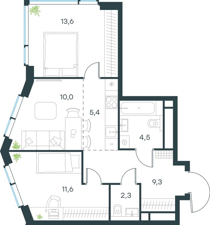 2-BD Apartment Sale, 56.7 sq. m. at Level Michurinskiy, Озёрная улица, вл1, Москва, Россия #1 2-BD Apartment Sale, 56.7 sq. m. at Level Michurinskiy, Озёрная улица, вл1, Москва, Россия #1