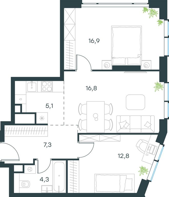 2-BD Apartment Sale, 63.2 sq. m. at Level Michurinskiy, Озёрная улица, вл1, Москва, Россия #1 2-BD Apartment Sale, 63.2 sq. m. at Level Michurinskiy, Озёрная улица, вл1, Москва, Россия #1
