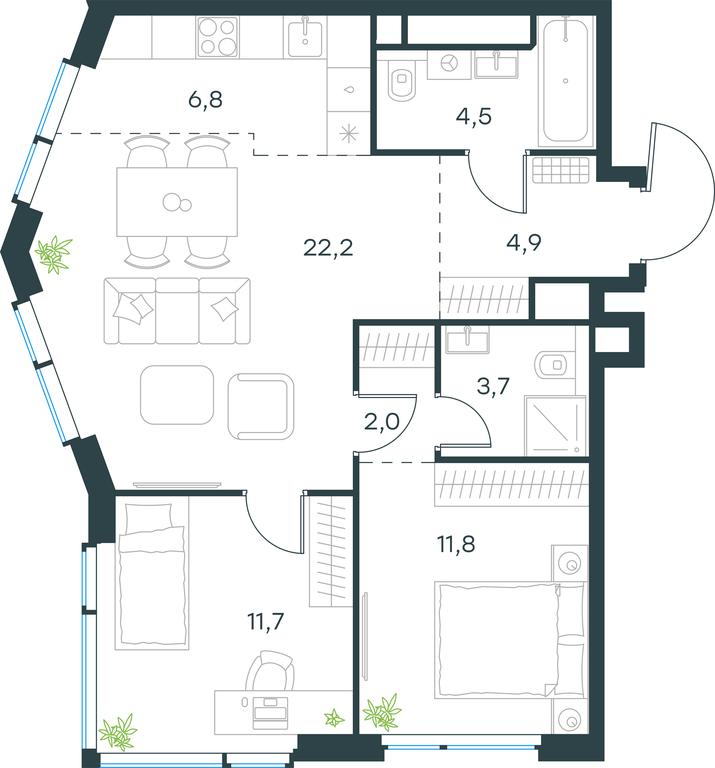 2-BD Apartment Sale, 67.6 sq. m. at Level Michurinskiy, Озёрная улица, вл1, Москва, Россия #1 2-BD Apartment Sale, 67.6 sq. m. at Level Michurinskiy, Озёрная улица, вл1, Москва, Россия #1