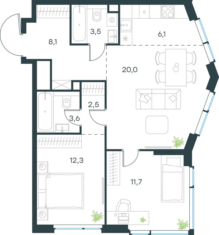 2-BD Apartment Sale, 67.8 sq. m. at Level Michurinskiy, Озёрная улица, вл1, Москва, Россия #2 2-BD Apartment Sale, 67.8 sq. m. at Level Michurinskiy, Озёрная улица, вл1, Москва, Россия #2