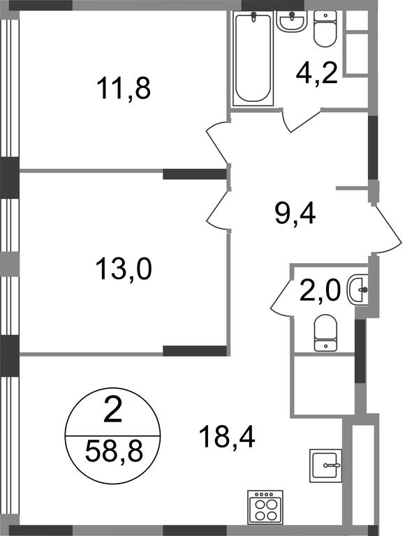 2-BD Apartment Sale, 58.8平方米 at Peredelkino Blizhnee, Korneya Chukovskogo Street, 1, Vnukovskoye Settlement, Moscow, Russia #1
