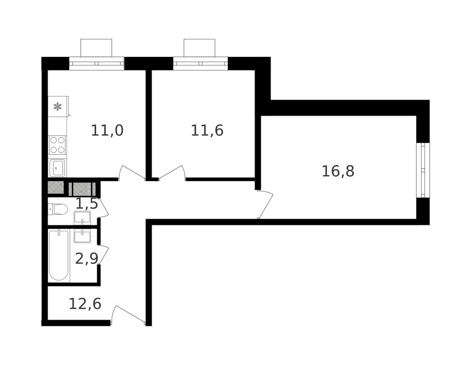 2-BD Apartment Sale, 57.8 sq. m. at Oktiabrskoe Pole, Berzarina Street, 32к1, Moscow, Russia #2