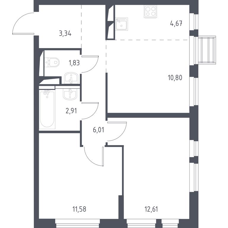 2-BD Apartment Sale, 53.75 sq. m. at Gorki Park, Shkolnaya ulitsa, 2, derevnya Korobovo, Leninskiy City District, Moscow Region, Russia #1