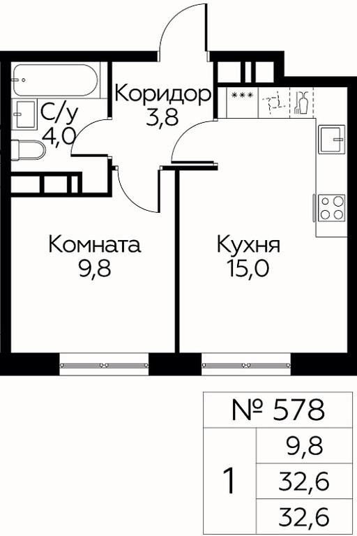 Apartment Sale, 32.6 sq. m. at Tsvetochnye Poliany, kvartal № 23, Filimonkovskoye Municipal Formation, Moscow, Russia #1