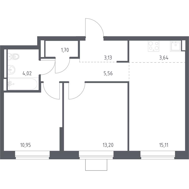 1-BD Apartment Sale, 57.31平方米 at Bogdanovskiy Les, derevnya Bogdanikha, Leninskiy City District, Moscow Region, Russia #1 1-BD Apartment Sale, 57.31平方米 at Bogdanovskiy Les, derevnya Bogdanikha, Leninskiy City District, Moscow Region, Russia #1