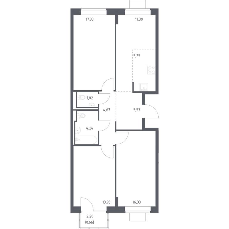 2-BD Apartment Sale, 81.06 sq. m. at Bogdanovskiy Les, derevnya Bogdanikha, Leninskiy City District, Moscow Region, Russia #1