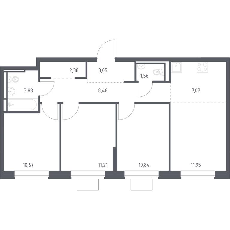 2-BD Apartment Sale, 71.09 sq. m. at Bogdanovskiy Les, derevnya Bogdanikha, Leninskiy City District, Moscow Region, Russia #1