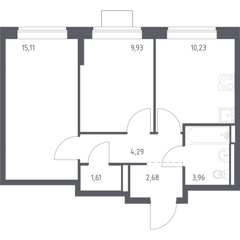 1-BD Apartment Sale, 47.81平方米 at Bogdanovskiy Les, derevnya Bogdanikha, Leninskiy City District, Moscow Region, Russia #1