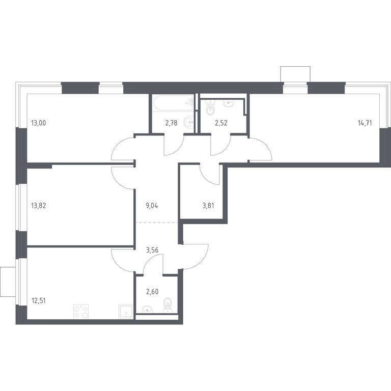 2-BD Apartment Sale, 78.35 sq. m. at Bogdanovskiy Les, derevnya Bogdanikha, Leninskiy City District, Moscow Region, Russia #1