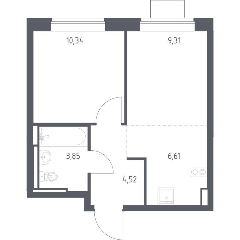 Apartment Sale, 34.63 sq. m. at Bogdanovskiy Les, derevnya Bogdanikha, Leninskiy City District, Moscow Region, Russia #1