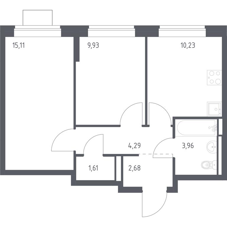 1-BD Apartment Sale, 47.81平方米 at Bogdanovskiy Les, derevnya Bogdanikha, Leninskiy City District, Moscow Region, Russia #1
