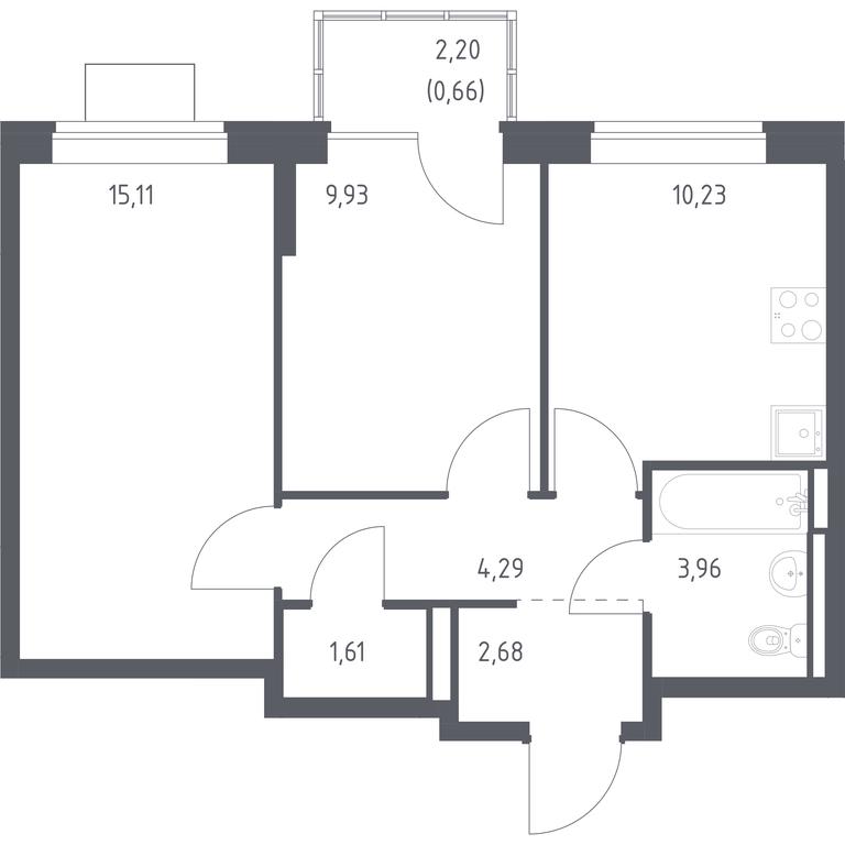 1-BD Apartment Sale, 48.47 sq. m. at Bogdanovskiy Les, derevnya Bogdanikha, Leninskiy City District, Moscow Region, Russia #1