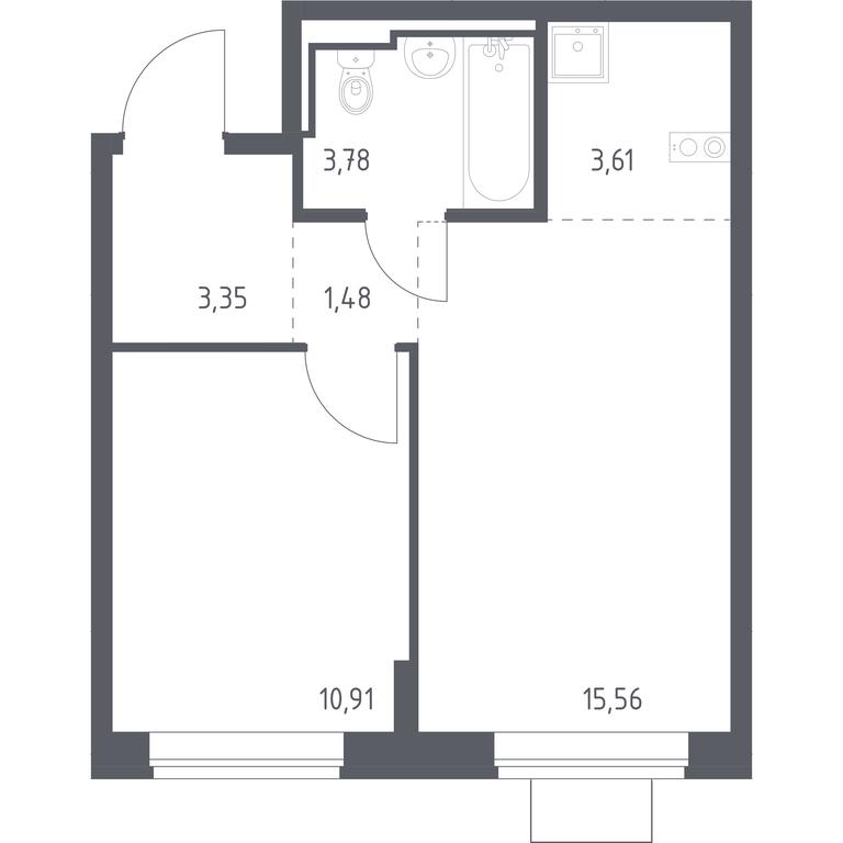 Apartment Sale, 38.69 sq. m. at Bogdanovskiy Les, derevnya Bogdanikha, Leninskiy City District, Moscow Region, Russia #1
