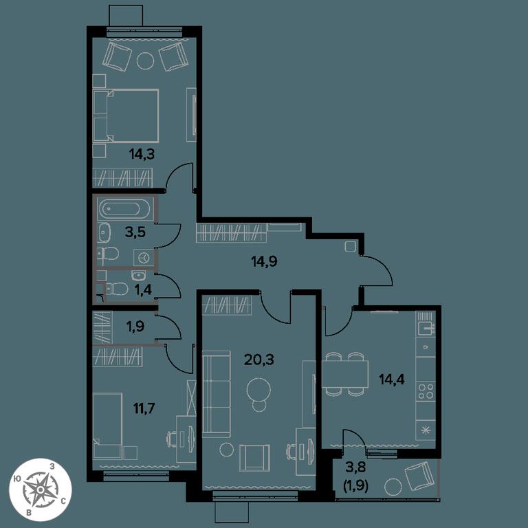 3-BD Apartment Sale, 84.3 sq. m. at Pervy Donskoj, zhiloy mikrorayon Sapronovo, derevnya Sapronovo, Leninskiy City District, Moscow Region, Russia #1 3-BD Apartment Sale, 84.3 sq. m. at Pervy Donskoj, zhiloy mikrorayon Sapronovo, derevnya Sapronovo, Leninskiy City District, Moscow Region, Russia #1