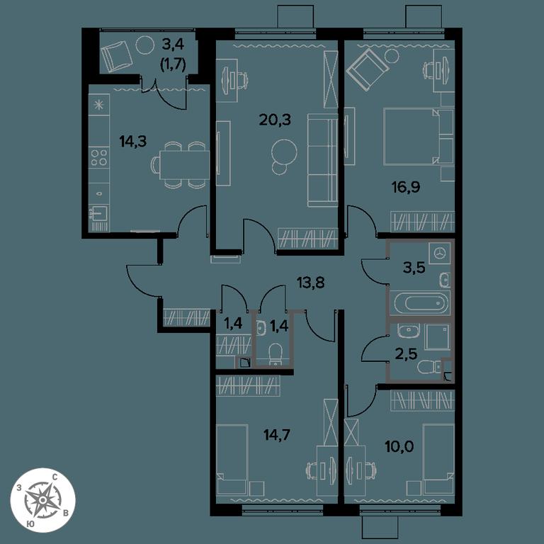 4-BD Apartment Sale, 100.7 sq. m. at Pervy Donskoj, zhiloy mikrorayon Sapronovo, derevnya Sapronovo, Leninskiy City District, Moscow Region, Russia #1