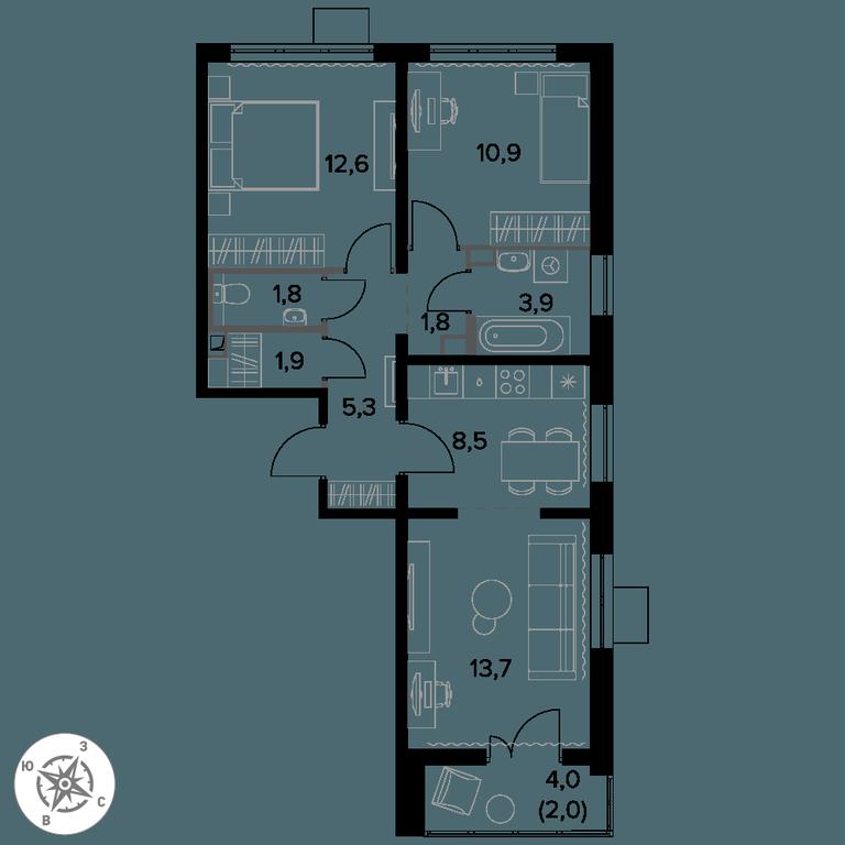 3-BD Apartment Sale, 62.4 sq. m. at Pervy Donskoj, zhiloy mikrorayon Sapronovo, derevnya Sapronovo, Leninskiy City District, Moscow Region, Russia #1 3-BD Apartment Sale, 62.4 sq. m. at Pervy Donskoj, zhiloy mikrorayon Sapronovo, derevnya Sapronovo, Leninskiy City District, Moscow Region, Russia #1
