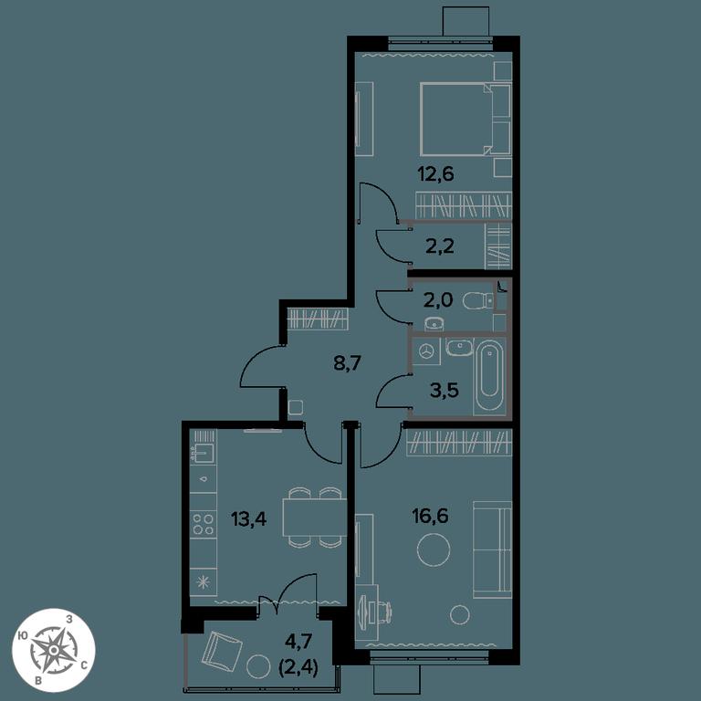 2-BD Apartment Sale, 61.4 sq. m. at Pervy Donskoj, zhiloy mikrorayon Sapronovo, derevnya Sapronovo, Leninskiy City District, Moscow Region, Russia #1