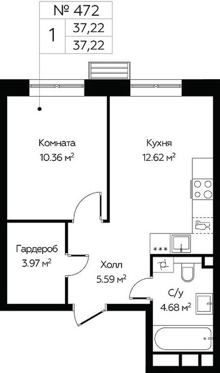 Apartment Sale, 37.22平方米 at MirrorZdanie, Oktyabrskaya Street, 98, Moscow, Russia #1